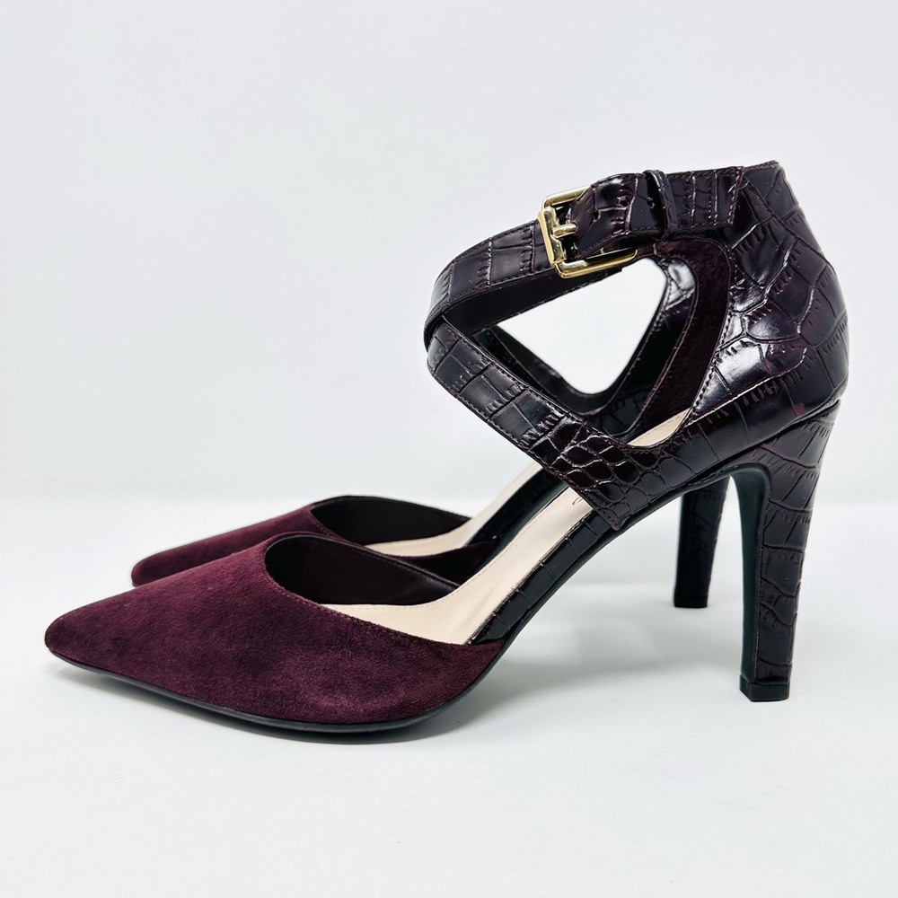 Franco Sarto Anazio Dark Purple Leather Suede Strappy Heels